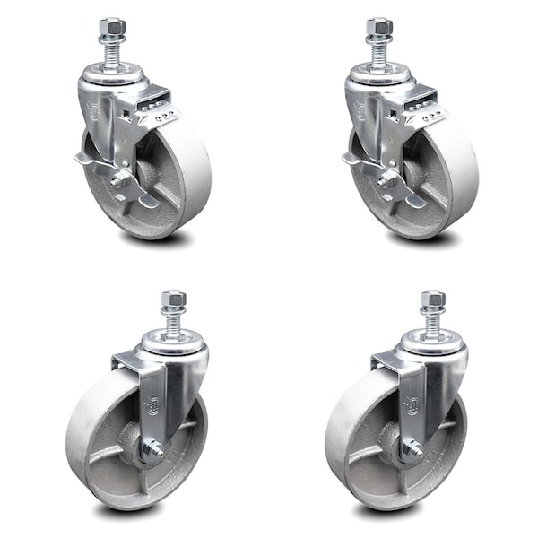 Service Caster 5 Inch Semi Steel Wheel Swivel 1/2 Inch Threaded Stem Caster Brake SCC, 2PK SCC-TS20S514-SSS-121315-2-TLB-2 - main